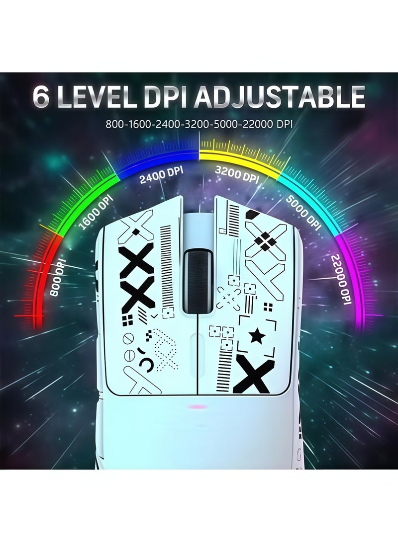 اعاره Lightweight Wireless Gaming Mouse with RGB Charging Dock,Tri-Mode-2.4G/USB-C Wired/BT,22K DPI,PAW3311 Optical Sensor,HUYU Switch,5 programmable Buttons for PC/Mac(White) - Image 2