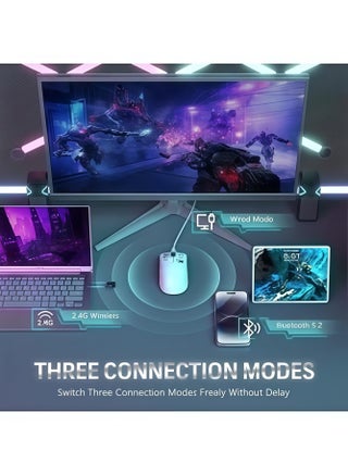 Lightweight Wireless Gaming Mouse with RGB Charging Dock,Tri-Mode-2.4G/USB-C Wired/BT,22K DPI,PAW3311 Optical Sensor,HUYU Switch,5 programmable Buttons for PC/Mac(White) - view 4