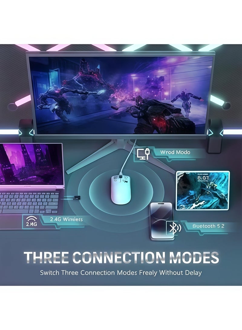 اعاره Lightweight Wireless Gaming Mouse with RGB Charging Dock,Tri-Mode-2.4G/USB-C Wired/BT,22K DPI,PAW3311 Optical Sensor,HUYU Switch,5 programmable Buttons for PC/Mac(White) - Image 4