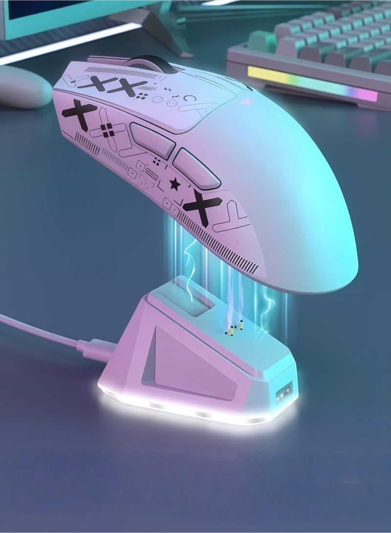 اعاره Lightweight Wireless Gaming Mouse with RGB Charging Dock,Tri-Mode-2.4G/USB-C Wired/BT,22K DPI,PAW3311 Optical Sensor,HUYU Switch,5 programmable Buttons for PC/Mac(White) - Image 5