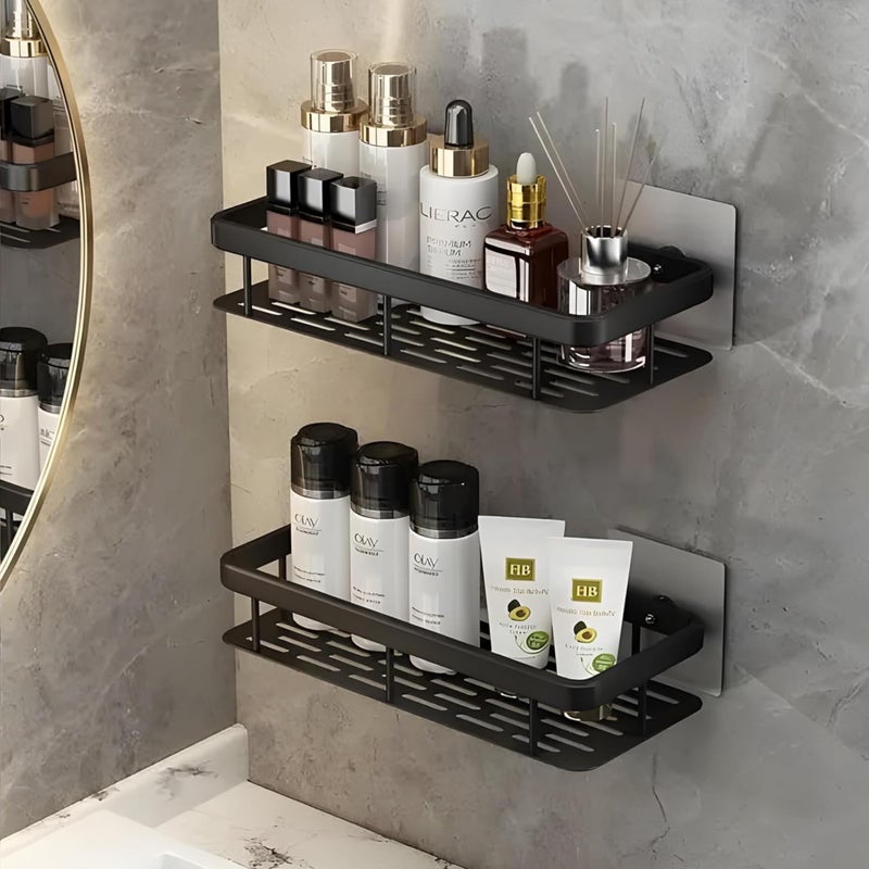 Shynora 4-Pcs Multipurpose Bathroom & Kitchen Shelf Rack Wall Mounted Bathroom Shelf Rack for Space Saving Bathroom Organizer Shelf, Punch Free/No-Drill Wall Shelves, Wall Stand (Black, Pack of 4) - Image 1