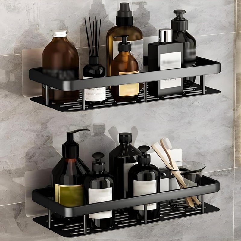 Shynora 4-Pcs Multipurpose Bathroom & Kitchen Shelf Rack Wall Mounted Bathroom Shelf Rack for Space Saving Bathroom Organizer Shelf, Punch Free/No-Drill Wall Shelves, Wall Stand (Black, Pack of 4) - Image 2