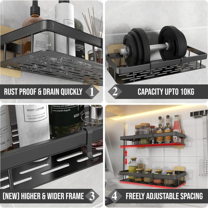 Shynora 4-Pcs Multipurpose Bathroom & Kitchen Shelf Rack Wall Mounted Bathroom Shelf Rack for Space Saving Bathroom Organizer Shelf, Punch Free/No-Drill Wall Shelves, Wall Stand (Black, Pack of 4) - Image 4