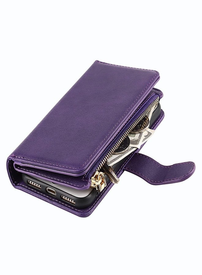 Jaorty Compatible with iPhone 7 Plus/iPhone 8 Plus Wallet Case,[9 Card Slots] [Wrist Strap] [Stand Feature] Zipper Cash Pocket Magnetic Leather Cover Shockproof Case for iPhone 7 Plus,5.5" Purple - Image 4