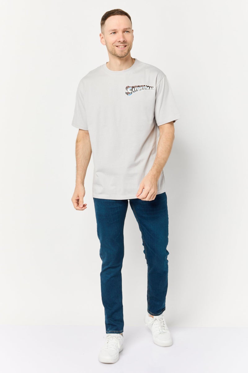 DC Men Superman Crew Neck Short Sleeves T-Shirt, Light Grey - Image 2