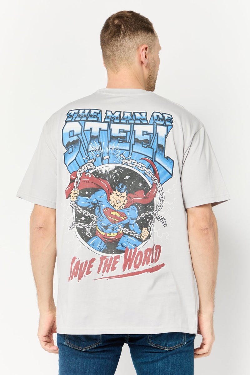 DC Men Superman Crew Neck Short Sleeves T-Shirt, Light Grey - Image 4