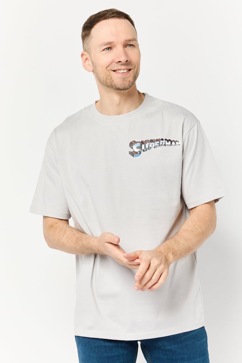 DC Men Superman Crew Neck Short Sleeves T-Shirt, Light Grey - Image 1