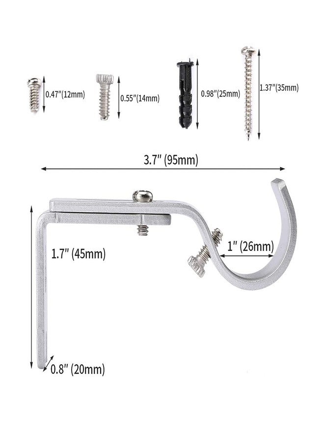 JING Heavy Duty Adjustable Curtain Rod Brackets, Curtain Rod Hanging Brackets Wall Mount Curtain Single Rod Bracket for 25mm/1'' Rod (Silver) Set of 4 - Image 2