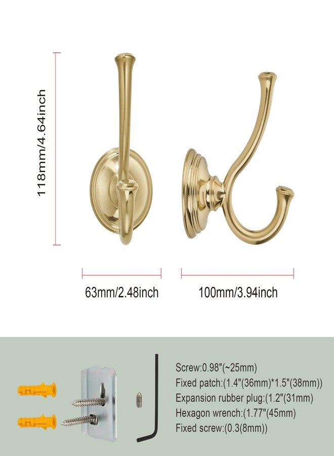 TUNNY Towel Hook Bathroom-2 Pack Champagne Gold Brushed Double Robe/Towel Hook Wall Mounted Hook for Bathroom Bedroom Kitchen - Image 2