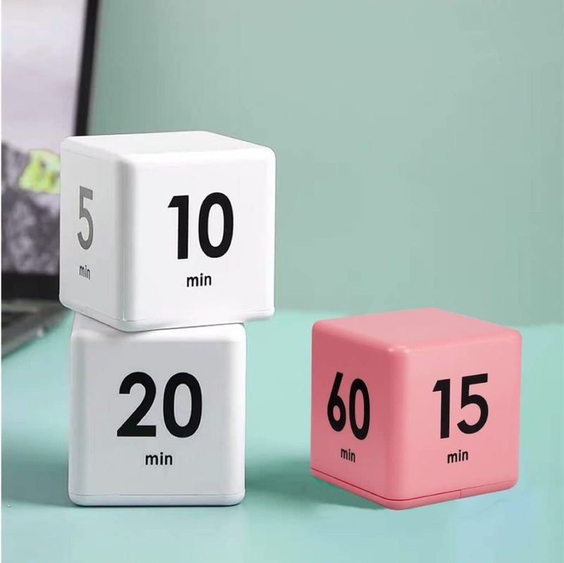 Feilifan Cube Timer, Productivity Flip Timer for Classroom Study Kitchen Workout Kids ADHD Countdown 15-20-30-60 Minute Preset, Pink - Image 2