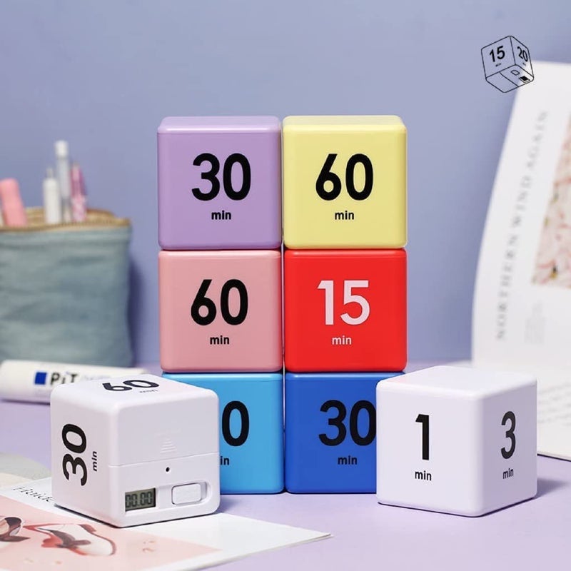 Feilifan Cube Timer, Productivity Flip Timer for Classroom Study Kitchen Workout Kids ADHD Countdown 15-20-30-60 Minute Preset, Pink - Image 3