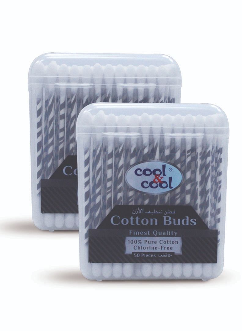 Cool & Cool Cool & Cool Paper Ear Buds - 50's (Twin Pack) - Black - Round Thick Tips,Cotton Swabs,100% Cotton,Double Tipped,Hygienic,Gentle & Safe Swabs for Ears -100 Pieces - Image 1