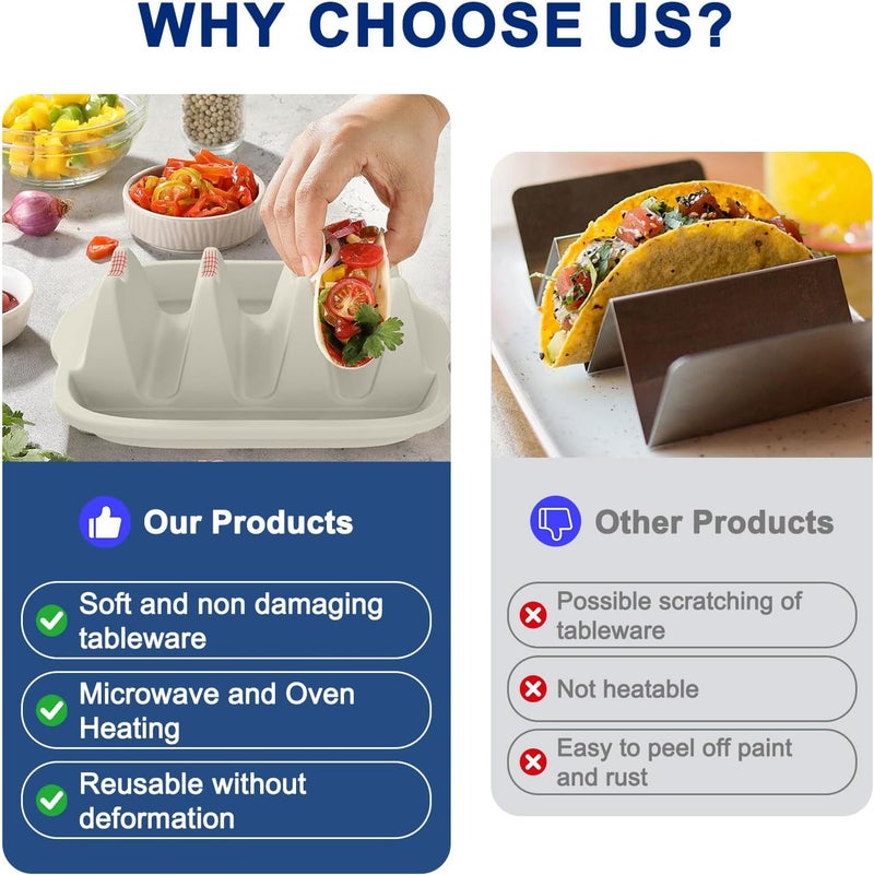 InchUp Silicone Taco Holder Set of 2 - Reusable Taco Stands with Dividers, Taco Tuesday Kit for Family Mexican Meals, Non-Slip Sturdy Taco Tray Racks, Dishwasher & Microwave Safe - Image 5