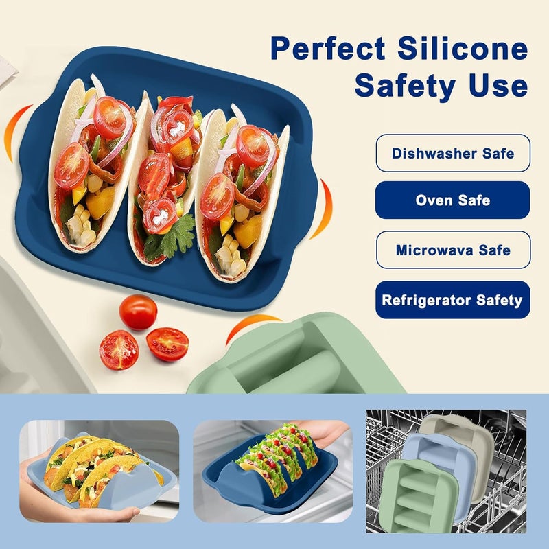 InchUp Silicone Taco Holder Set of 2 - Reusable Taco Stands with Dividers, Taco Tuesday Kit for Family Mexican Meals, Non-Slip Sturdy Taco Tray Racks, Dishwasher & Microwave Safe - Image 4