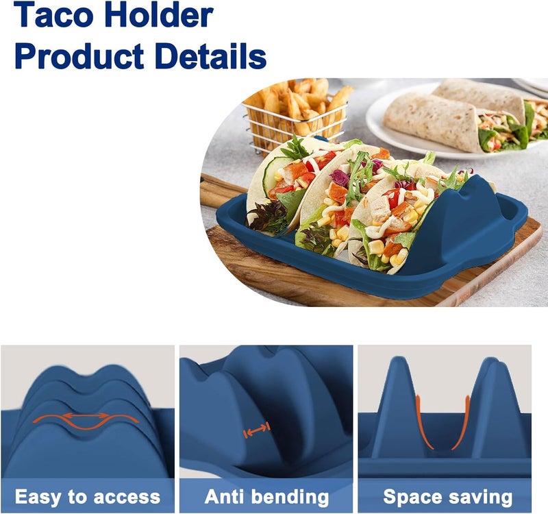 InchUp Silicone Taco Holder Set of 2 - Reusable Taco Stands with Dividers, Taco Tuesday Kit for Family Mexican Meals, Non-Slip Sturdy Taco Tray Racks, Dishwasher & Microwave Safe - Image 3