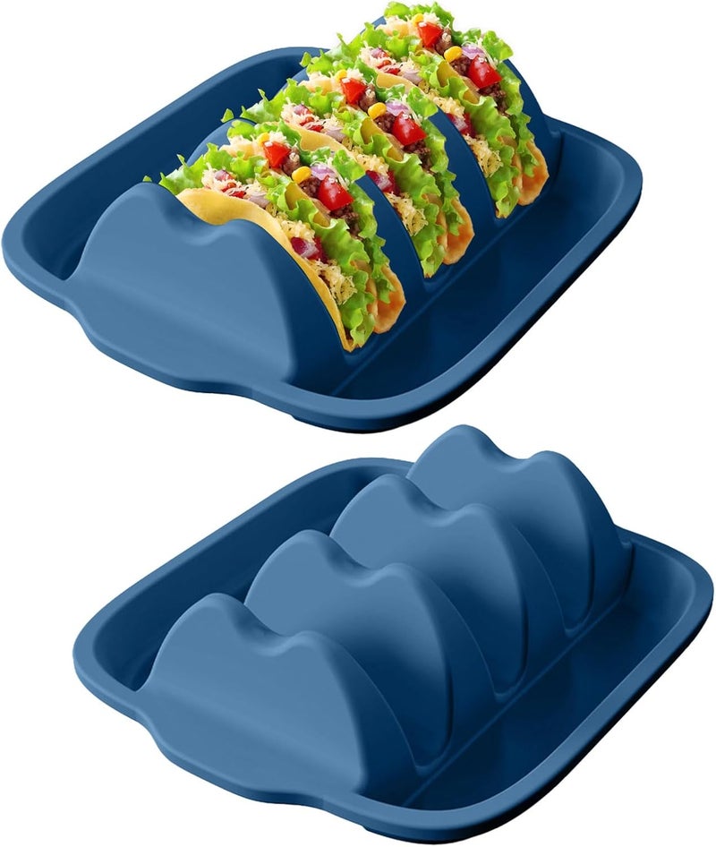 InchUp Silicone Taco Holder Set of 2 - Reusable Taco Stands with Dividers, Taco Tuesday Kit for Family Mexican Meals, Non-Slip Sturdy Taco Tray Racks, Dishwasher & Microwave Safe - Image 1