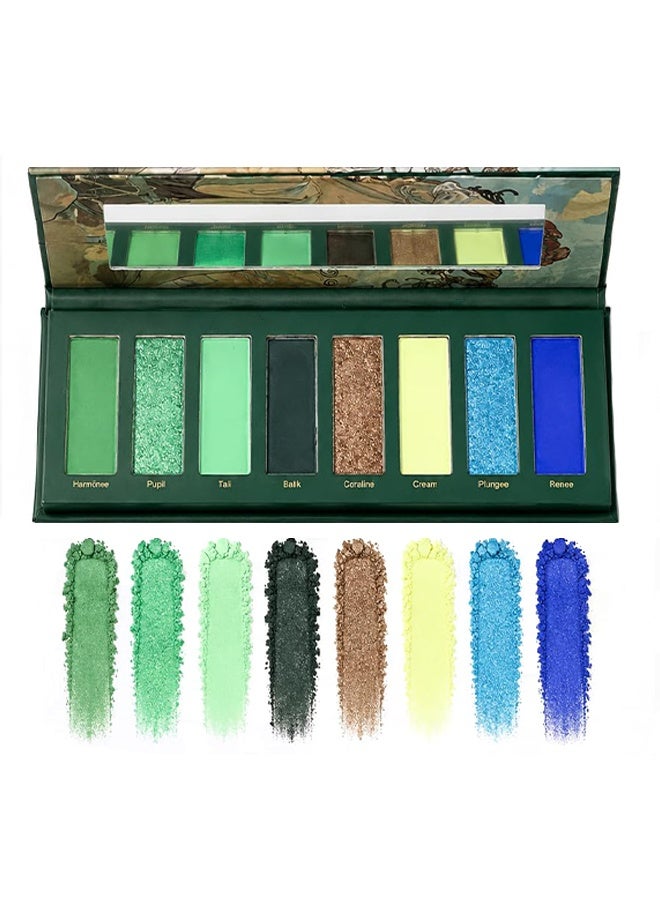 HERORANGE 8-Color Green & Blue Toned Eyeshadow Palette, Green, Blue & Neutral Tones with Matte, Matte & Shimmer Shades for Bold Nature-Inspired & Artistic Eye Makeup - Image 1