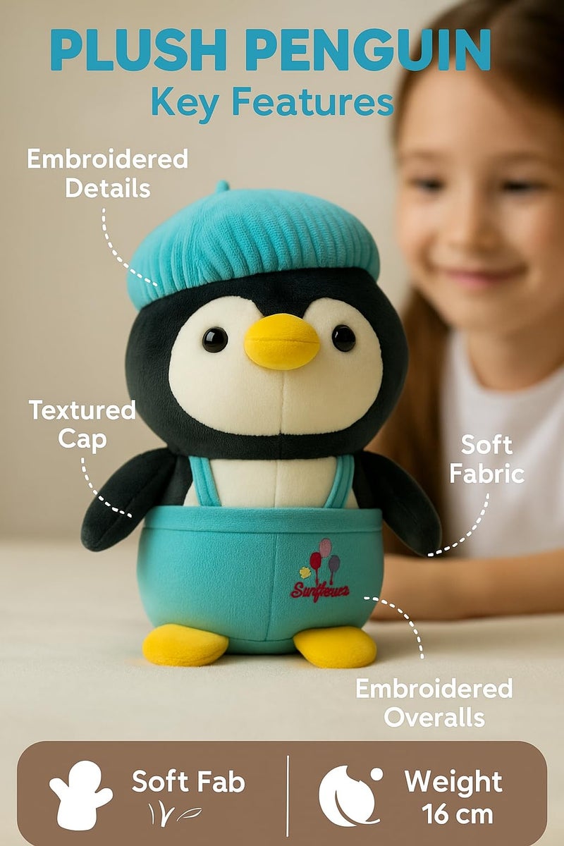 Fun4you Penguin Plush Toy, 30 cm, Blue Outfit with Cap, Soft Hugging Doll for Kids - Image 2