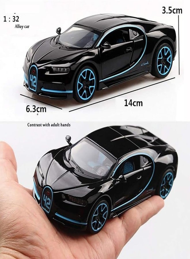 AHBHT Kids Model 1:32 Bugatti Chiron Die Cast Metal Car Pull Back Action Opening Doors with Realistic Engine Sound Lights Toy Car Gift for Boys - Black - Image 3