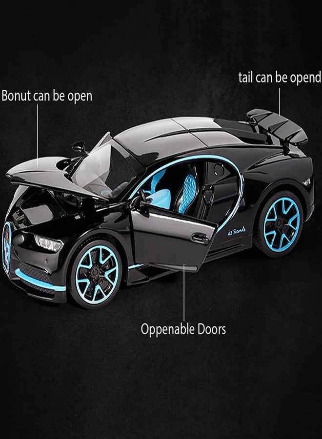 AHBHT Kids Model 1:32 Bugatti Chiron Die Cast Metal Car Pull Back Action Opening Doors with Realistic Engine Sound Lights Toy Car Gift for Boys - Black - Image 4