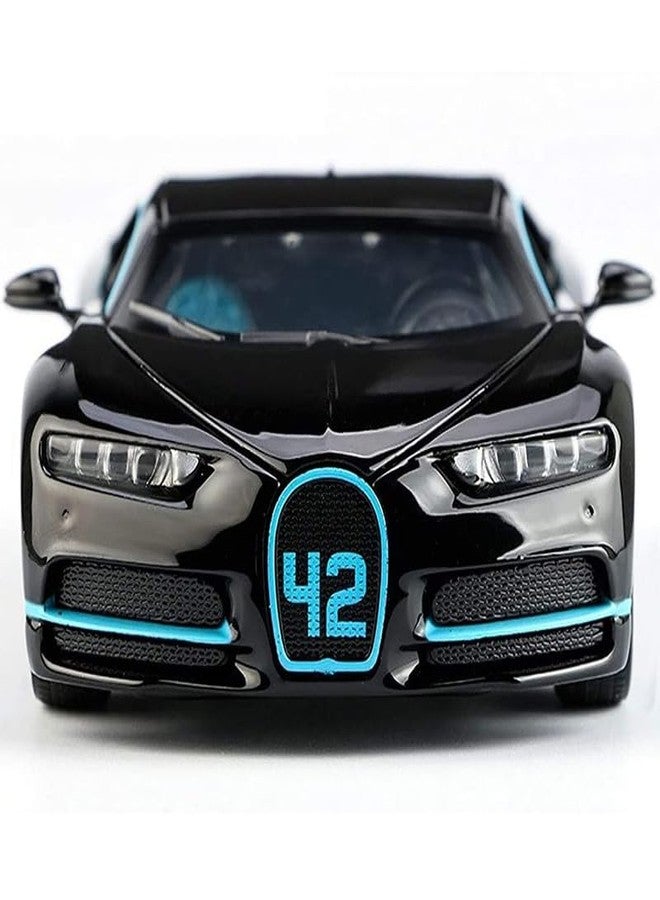 AHBHT Kids Model 1:32 Bugatti Chiron Die Cast Metal Car Pull Back Action Opening Doors with Realistic Engine Sound Lights Toy Car Gift for Boys - Black - Image 1