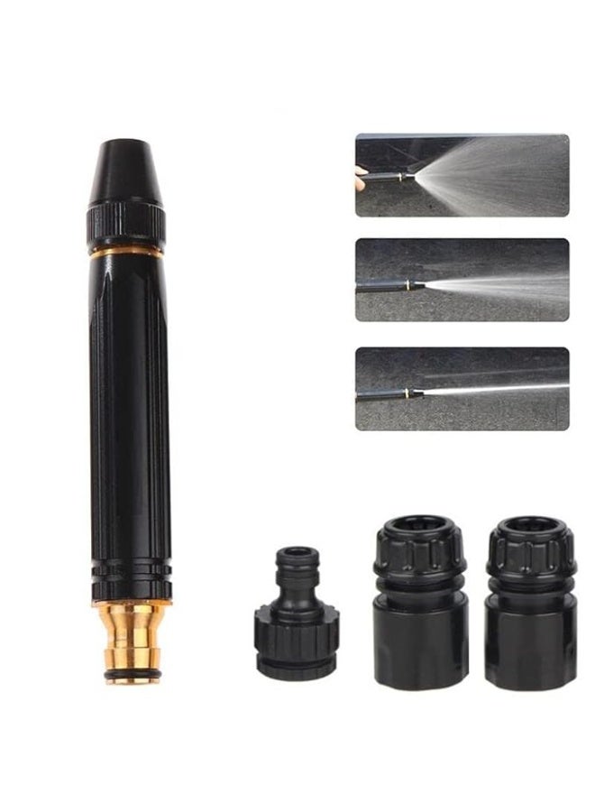 Water Spray Gun Car Wash Nozzle High Pressure Nozzle Spray Water Gun Water Jet Hose Nozzles Pipe For Gardening, Bike Car Wash Garden Watering Tool Black High Pressure Nozzle with 3 Attachment - Image 1