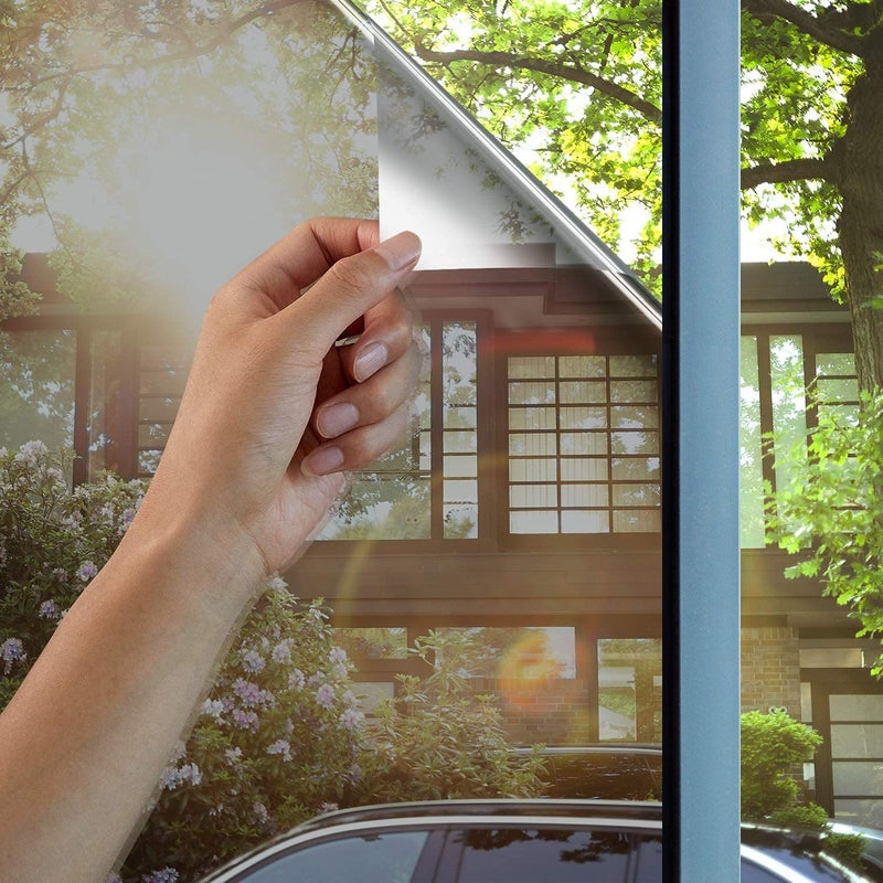 S-Sia Vendors-Good Purchase Good Care SIA VENDORS 50cm X 200cm One Way Mirror Window Film Silver Privacy Glass Film Heat Reducing Film Reflective Window Sticker Sun Block Film for Home and Office