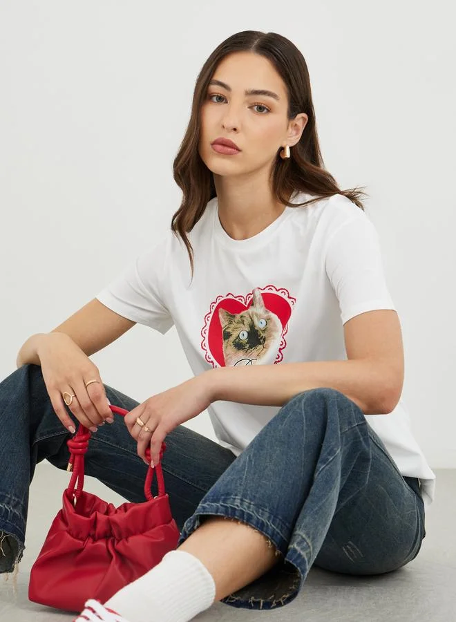 تايك تو Take Two Cat Graphic Print Regular Fit T-Shirt