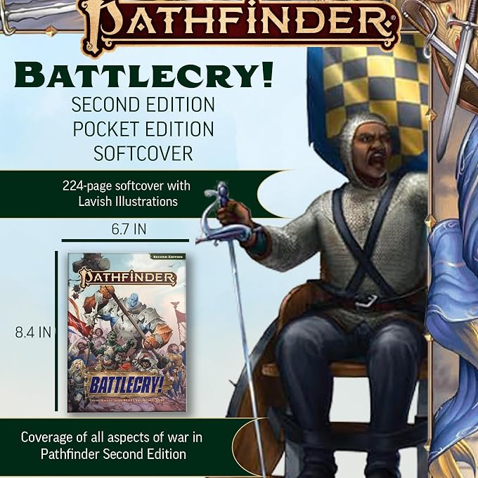Paizo Pathfinder Battlecry! Pocket Edition, 6.7" x 8.4" Softcover, 2 New Classes | Ages 16+, Tabletop RPG Rulebook, War & Combat, Second Edition Remaster, 224 Pages - Image 2