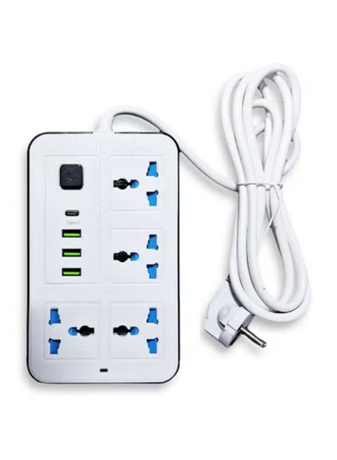 Electric Power strip - 2500 watt, Auto max 10 A / 220V , 200 CM cable , with 4 Outlet  , 3 Port USB and 1 port type-c - Image 2