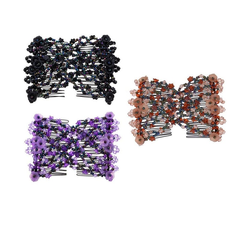 LOVEF 3pcs Elastic Double Hair Comb Clips  Stretchy Fashion Magic Hairpins Headbands for Stylish Hairstyles
