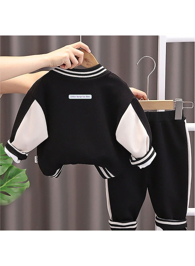 LITTLE SURPRISE BOX Black & White 1977 Designed 3 Pcs Varsity Jacket Styled Track Suit Set For Toddlers And Kids  - Image 3