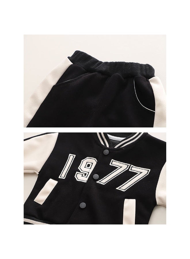 LITTLE SURPRISE BOX Black & White 1977 Designed 3 Pcs Varsity Jacket Styled Track Suit Set For Toddlers And Kids  - Image 4