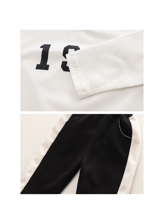 LITTLE SURPRISE BOX Black & White 1977 Designed 3 Pcs Varsity Jacket Styled Track Suit Set For Toddlers And Kids