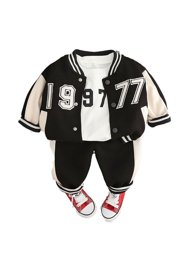 LITTLE SURPRISE BOX Black & White 1977 Designed 3 Pcs Varsity Jacket Styled Track Suit Set For Toddlers And Kids  - Image 1