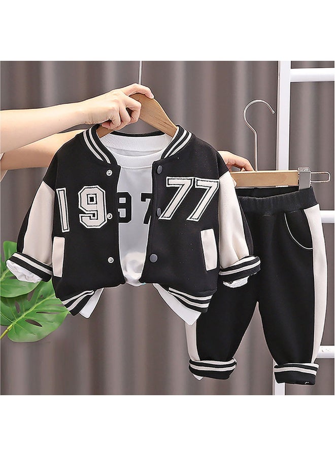 LITTLE SURPRISE BOX Black & White 1977 Designed 3 Pcs Varsity Jacket Styled Track Suit Set For Toddlers And Kids  - Image 2