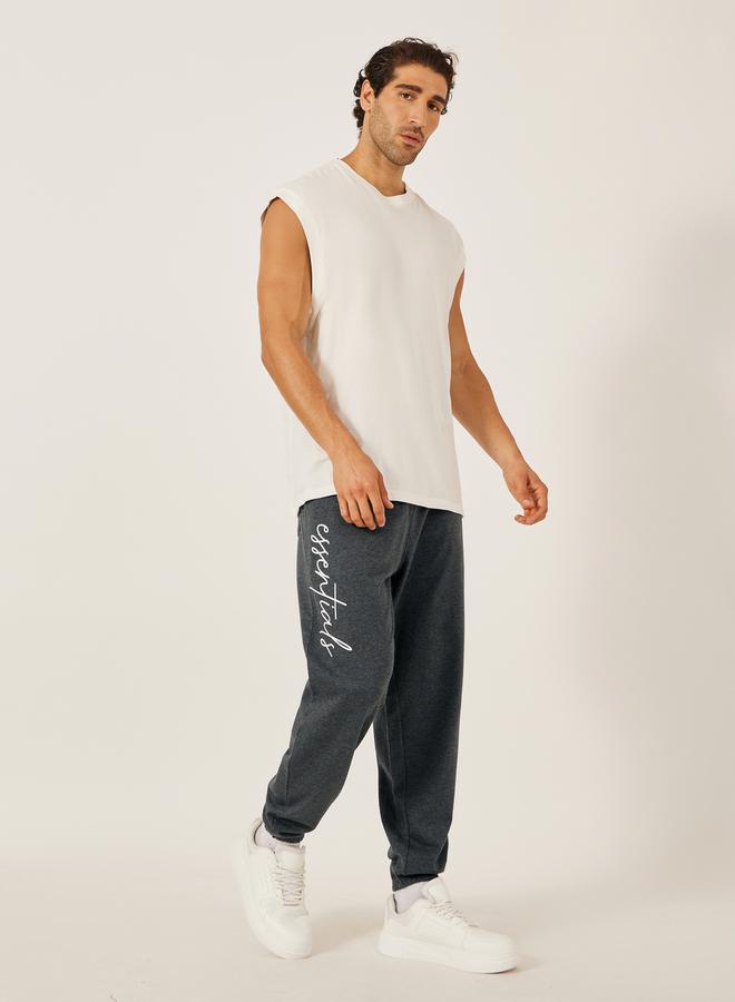 Styli Slogan Print Oversized Fit Cotton Terry Joggers  - Image 2