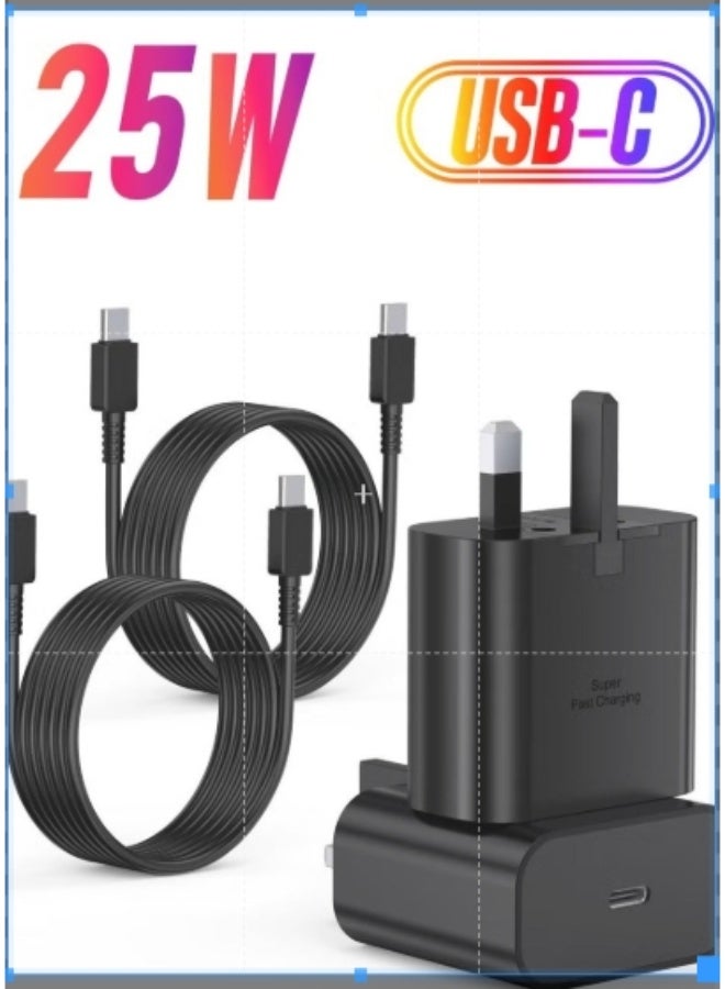 أنمي 2 عبوة شاحن سريع بقدرة 25 واط مع كابل 1.8 متر، محول طاقة لسامسونج جالاكسي s23 ألترا 5G / s22 ألترا 5G / s21 ألترا 5G / s20 ألترا 5G، جالاكسي A53 5G / A52 5G
