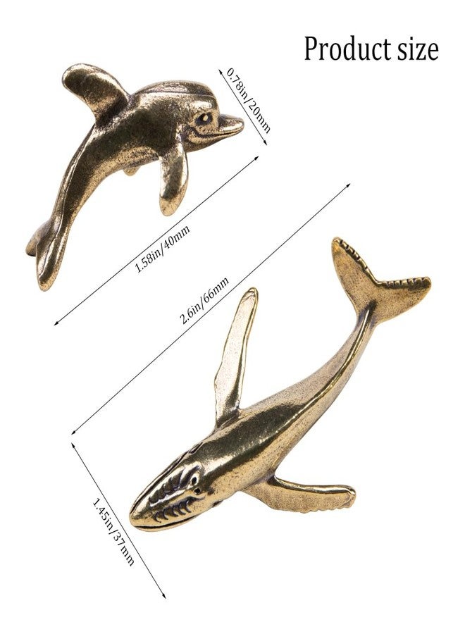 KOOBOOK 2Pcs Vintage Brass Dolphin Statue Whale Sculpture Set Mini Sea Animal Ornaments for Desk Home Car Dashboard Decor Tiny Marine Figurines for Collectors and Decorative Animal Lovers - Image 3