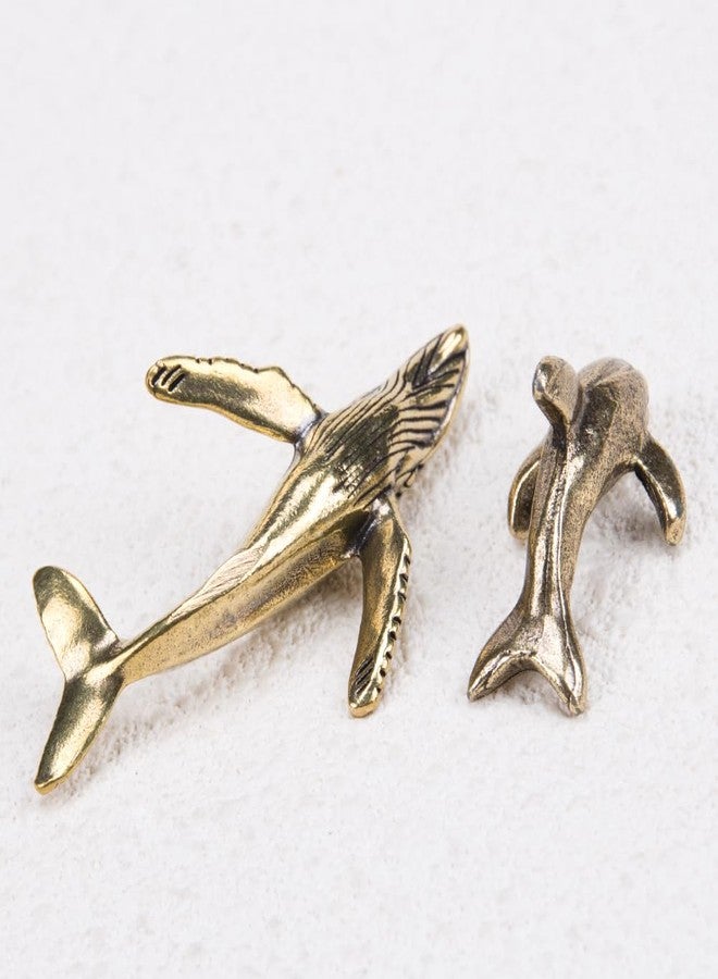 KOOBOOK 2Pcs Vintage Brass Dolphin Statue Whale Sculpture Set Mini Sea Animal Ornaments for Desk Home Car Dashboard Decor Tiny Marine Figurines for Collectors and Decorative Animal Lovers - Image 4