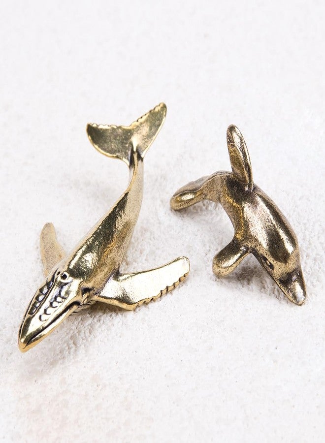 KOOBOOK 2Pcs Vintage Brass Dolphin Statue Whale Sculpture Set Mini Sea Animal Ornaments for Desk Home Car Dashboard Decor Tiny Marine Figurines for Collectors and Decorative Animal Lovers - Image 5