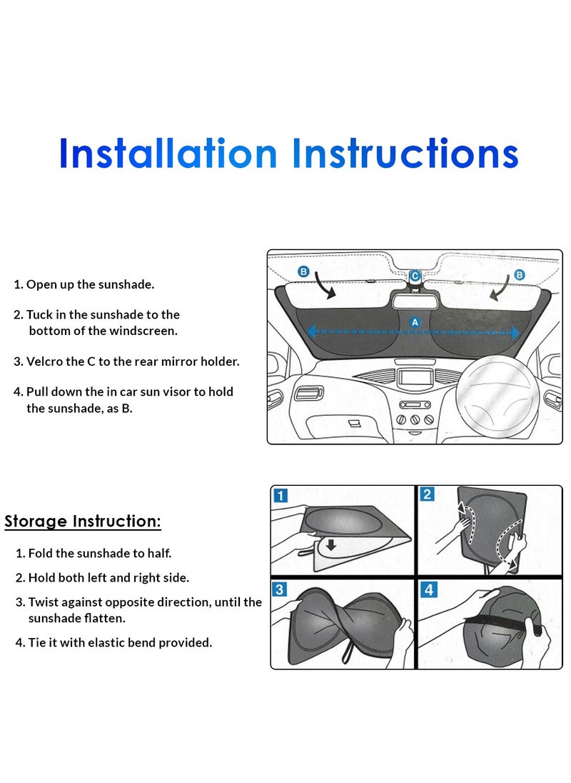 KIA Motors Windshield Sunshade for Car Front Window – UV Protection, Heat Shield, Foldable Reflective Sun Visor, Easy Installation & Storage – Compatible with Most Vehicles