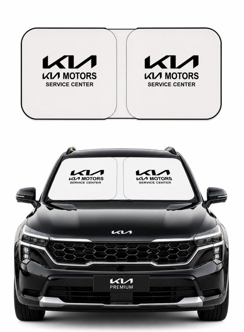 KIA Motors Windshield Sunshade for Car Front Window – UV Protection, Heat Shield, Foldable Reflective Sun Visor, Easy Installation & Storage – Compatible with Most Vehicles - Image 1