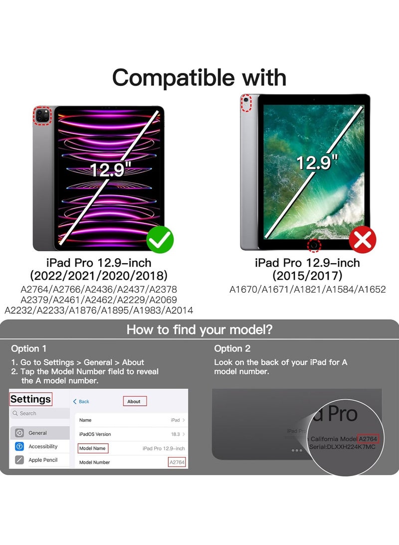 DUSALA Rotating Case for iPad Pro 12.9-Inch (2022), with Pencil Holder,360 Degree Rotation Protective Stand Slim Cover Clear Back, Auto Wake/Sleep (iPad Pro 12.9) - Image 2