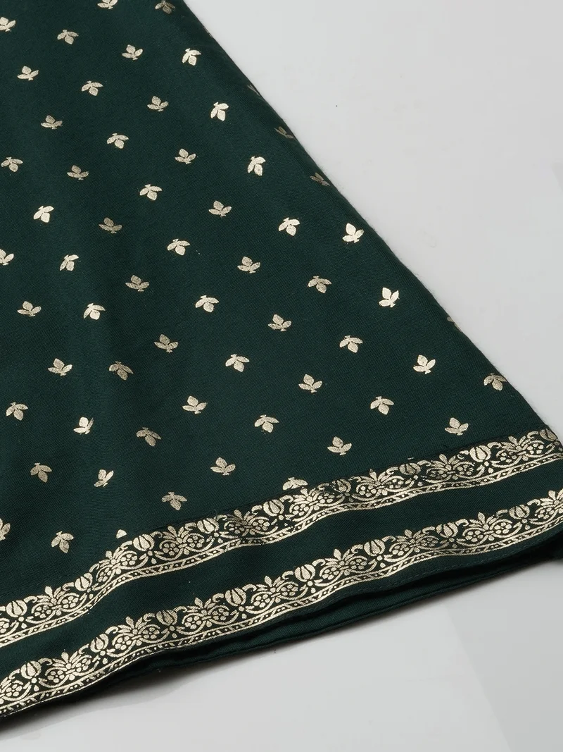 globus Women Green Embroidered Yoke Design Regular Zari Straight Kurta With Palazzos & Dupatta