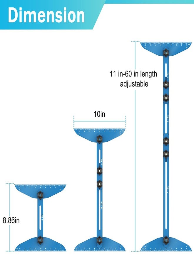 Fengone Stair Treads Gauge Template Tool Stair Tread Jig 11-60 inch Length Adjustable Measuring Stair Tread Template Tool Stair Gauge Set for Stairs, Risers, Shelf and Cutting Drywall (Blue) - Image 2