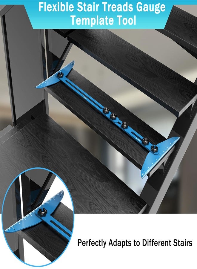 Fengone Stair Treads Gauge Template Tool Stair Tread Jig 11-60 inch Length Adjustable Measuring Stair Tread Template Tool Stair Gauge Set for Stairs, Risers, Shelf and Cutting Drywall (Blue) - Image 3