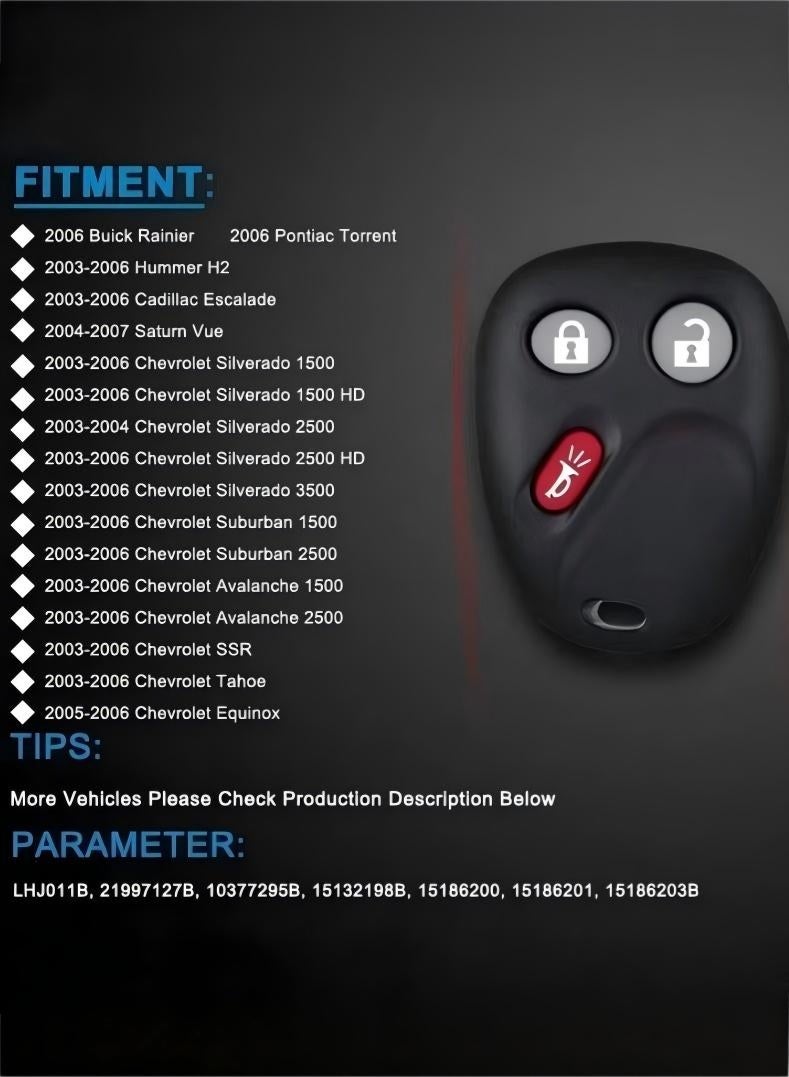 In Air Pack of 2 Car Keyless Entry Remote Control Key Fob Fits for Chevrolet Silverado Equinos Suburban 2003-2006,Fits for Cadillac Escalade/GMC Yukon 2003-2006/Hummer H2 / Pontiac Torrent / Saturn Vue - Image 5