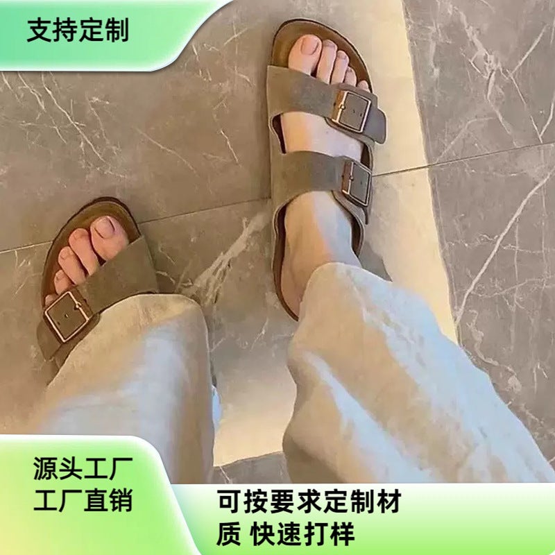 Bk Birkenstocks Shoes Leather Slippers Fashion Casual Cork Shoes Thick Sole Men'S And Women'S Sandals 2025 Outer Wear Beach Shoes - Image 2