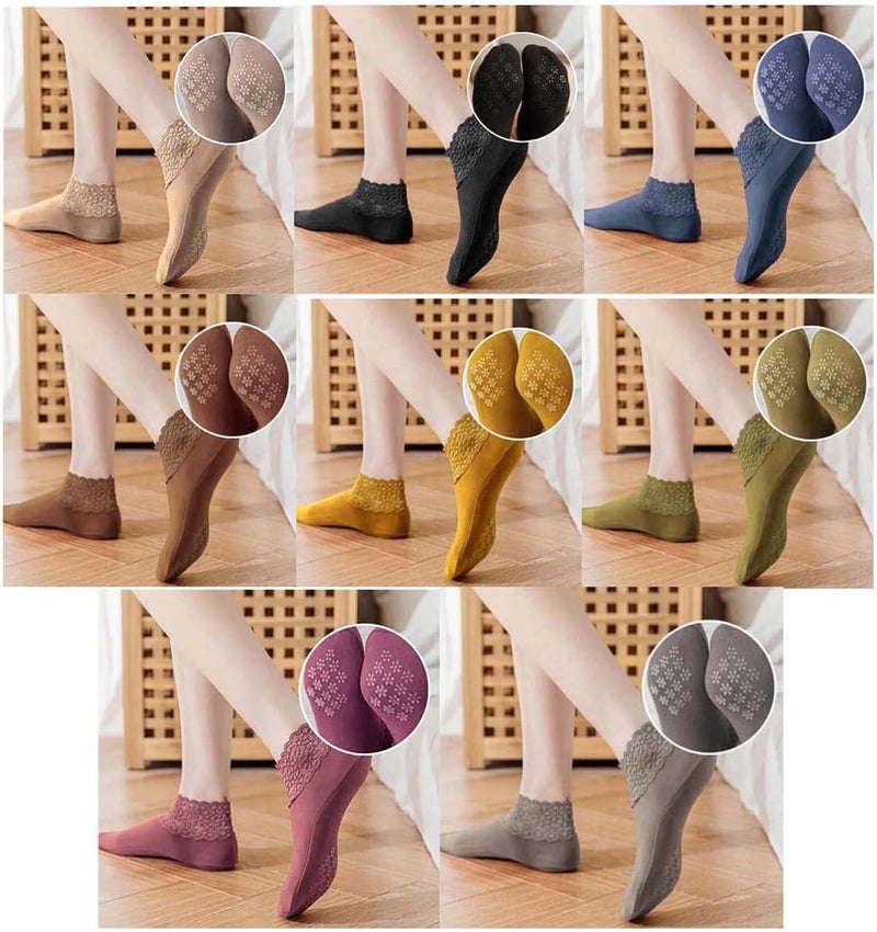 ويوبلز جوارب نسائية قصيرة، جوارب دانتيل مكشكشة مريحة، جوارب دانتيل، جوارب سيليكون مانعة للانزلاق ودافئة (8 أزواج) - Image 1